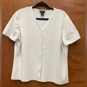 Hampshire Studio White Short Sleeve V-Neck Sweater Cardigan Cotton Size 1X